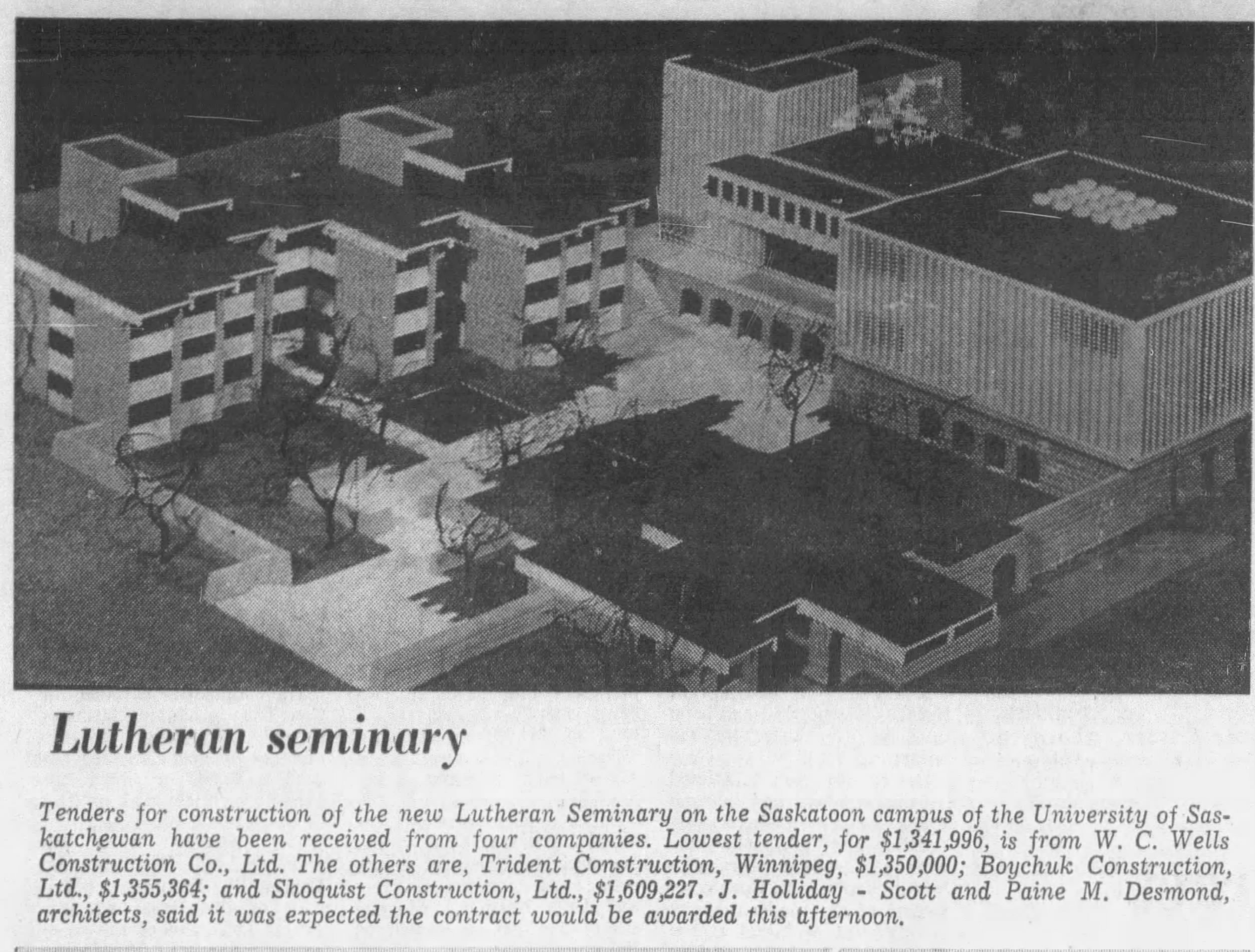 1967 Star Phoenix Lutheran Theological Seminary University 114 Seminary construction 6 model sketch photo Holliday-Scott WC Wells Aug 3 p3
