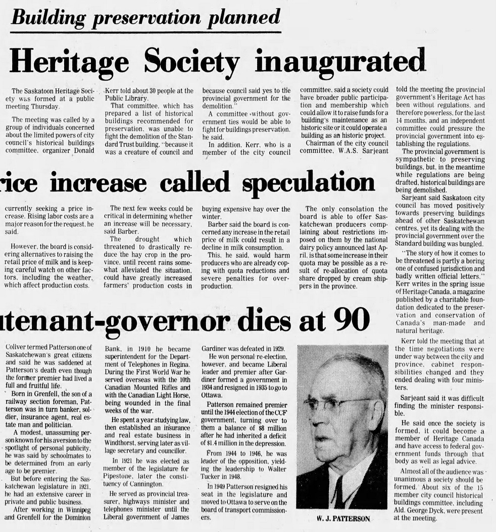 1976 Star Phoenix Heritage Society formed Don Kerr William Sarjeant new Jun 11