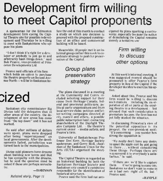 1979 Star Phoenix Movie Capitol Theatre 6 development Bob Pearce Princeton Developments Don Kerr heritage Mar 9