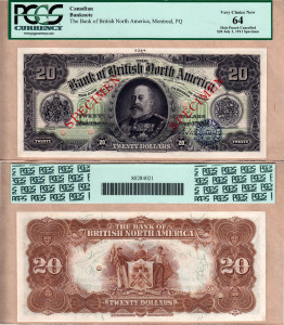 CanadaBill1911BankOfBritishNorthAmerica20Dollar